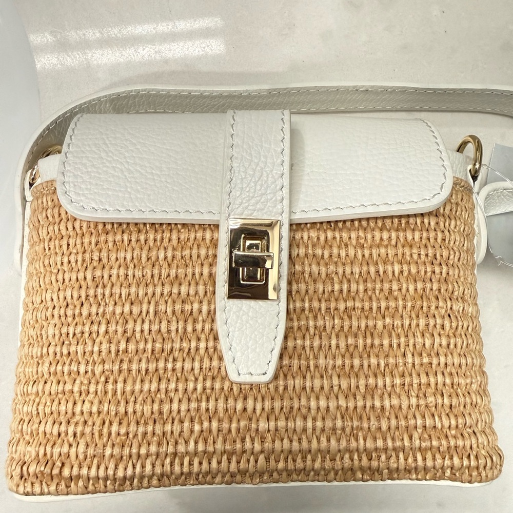 White and Tan Woven  Bag
